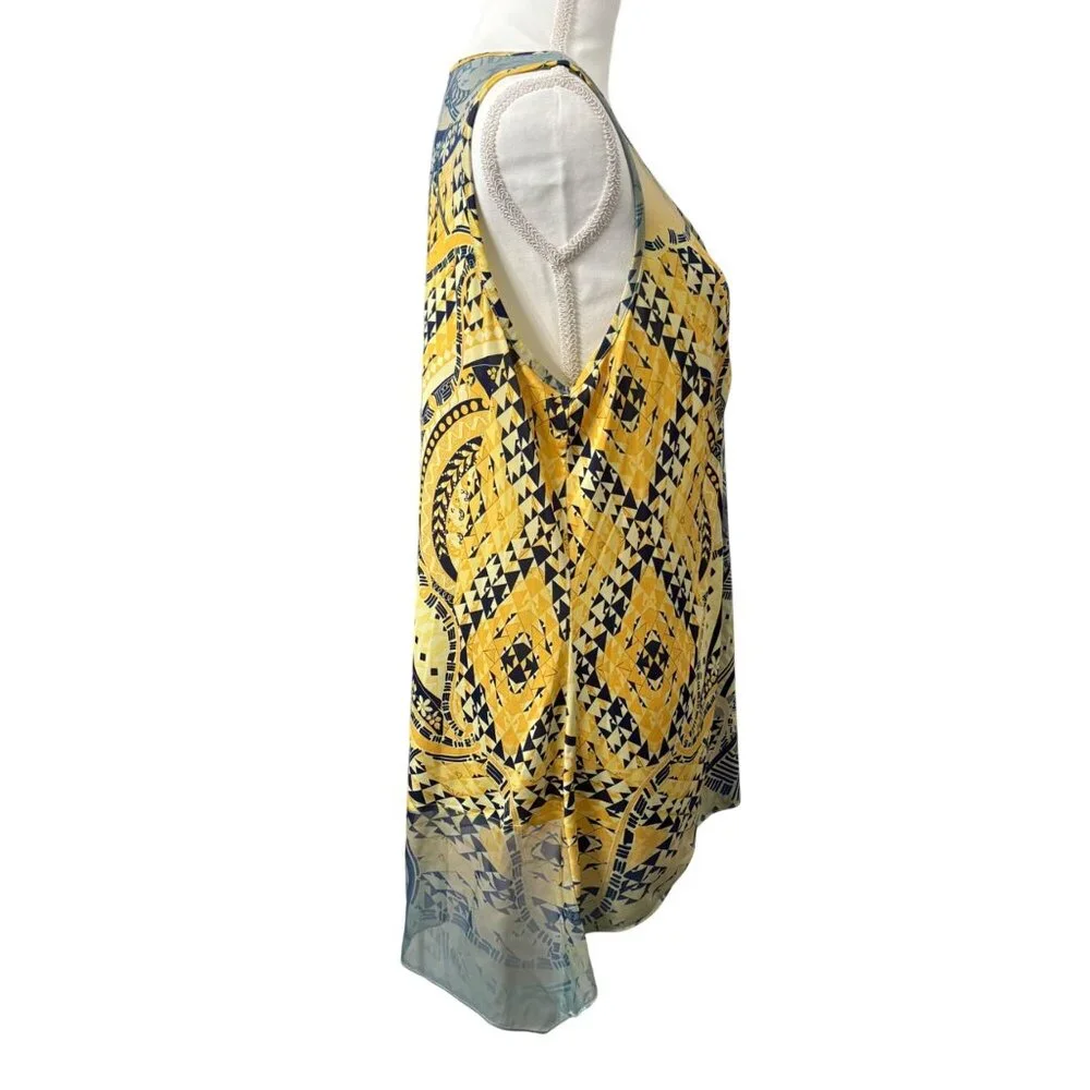 Energe Yellow Sleeveless Bohemian Tunic Top W/ Geometric Print Womens Size XL - Picture 4 of 13